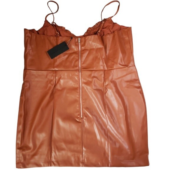 Kendall & Kylie Shired Bust Cup Mini Dress Cognac Faux Leather - NWT - Sz 3x - Picture 7 of 15
